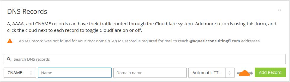 Cloudflare DNS Screen - CNAME Flattening